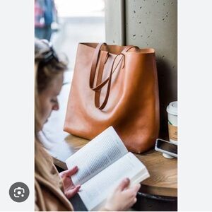 MADEWELL REAL LEATHER COGNAC SHOPPER TRANSPORT TOTE LARGE HANDBAG EUC